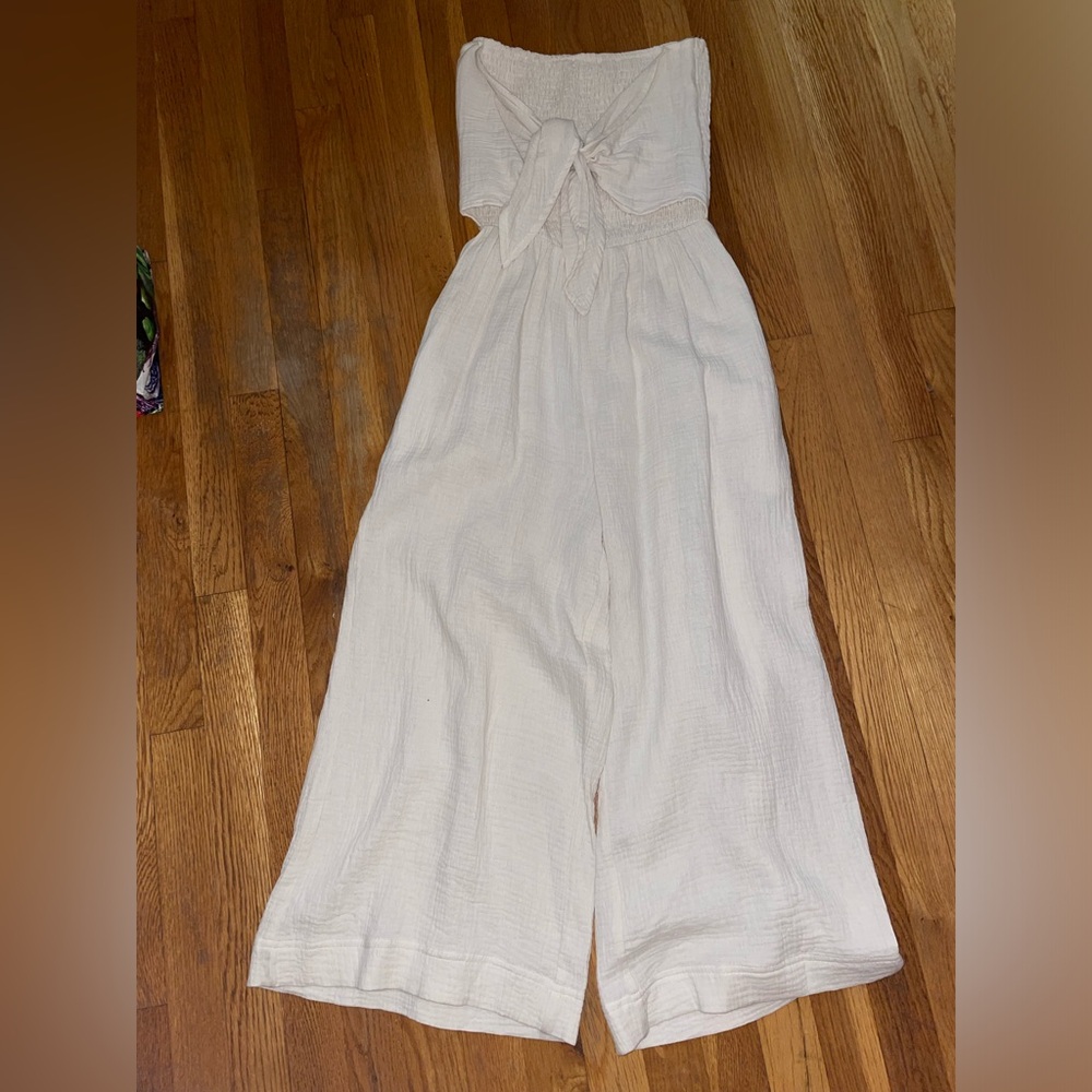 Chic Strapless Cream Jumpsuit